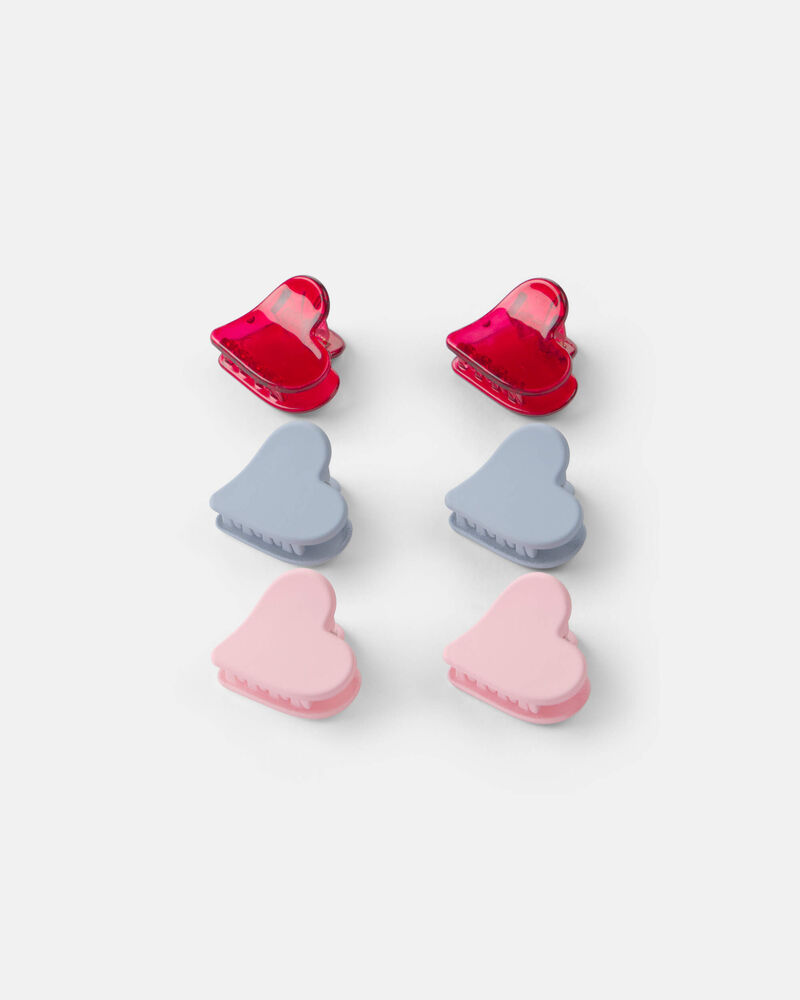 Toddler Girl 6-Pack Heart Hair Clips - Red/Blue/Pink, image 1 of 2 slides