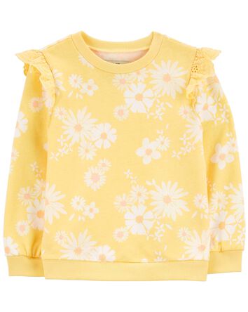 Floral Print Eyelet Ruffle Pullover, 
