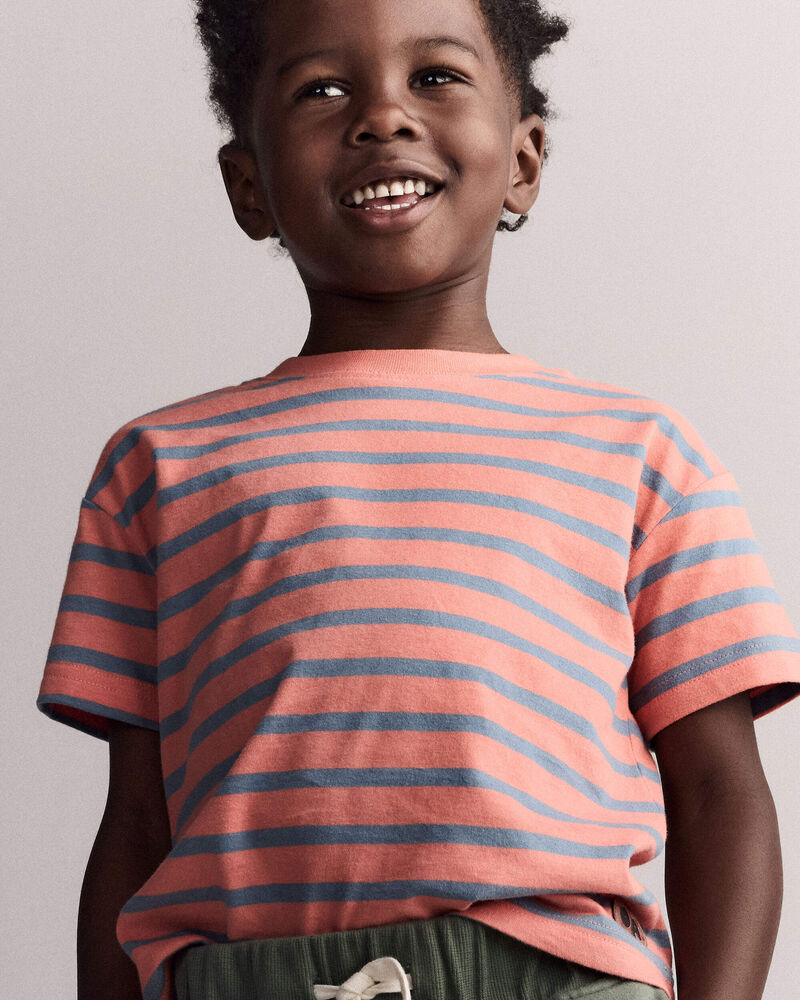 Toddler Boy Relaxed Tee in Stripes - Orange/Blue, image 1 of 6 slides