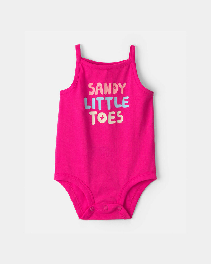 Baby Girl 'Sandy Little Toes' Sleeveless Graphic Bodysuit - Pink, image 1 of 3 slides