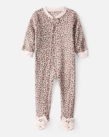 Toddler Girl Leopard Fleece Long-Sleeve Loose Fit 1-Piece Pyjamas - Brown, 