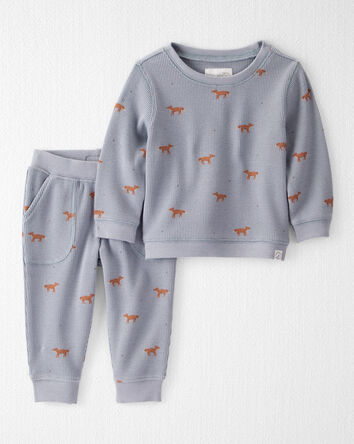 Baby Organic Cotton Waffle Knit Set in Shadow Fox Print, 