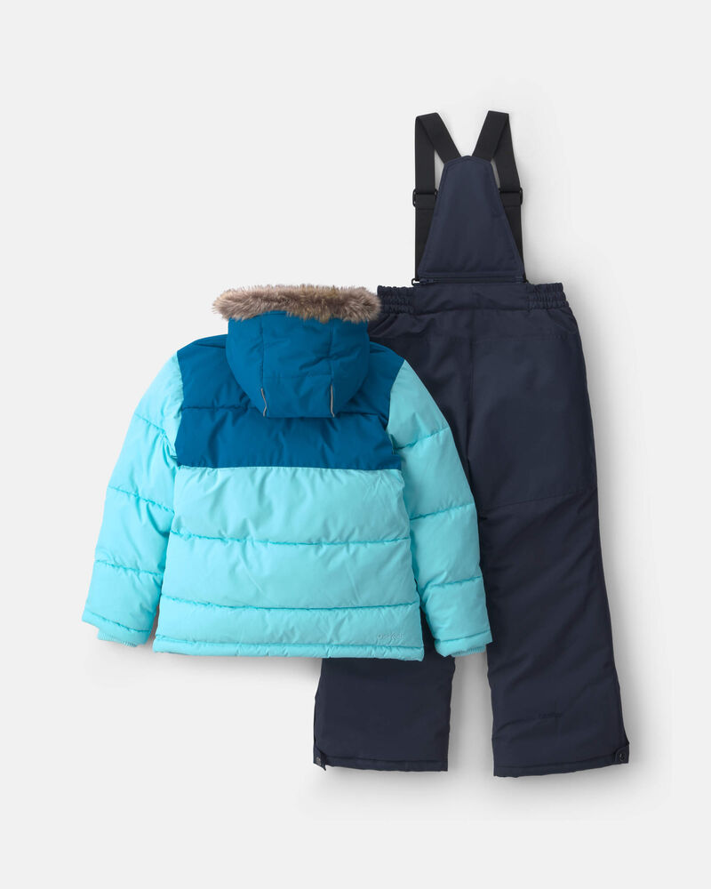Girls 2 Piece Puffer  Snowsuit- Blue, image 2 of 13 slides