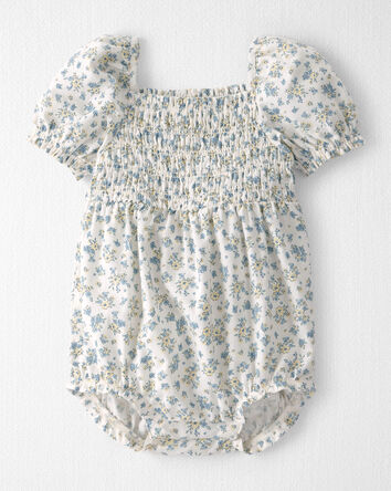 Baby Girl Linen Romper Made with Organic Cotton in Spring Bloom, 