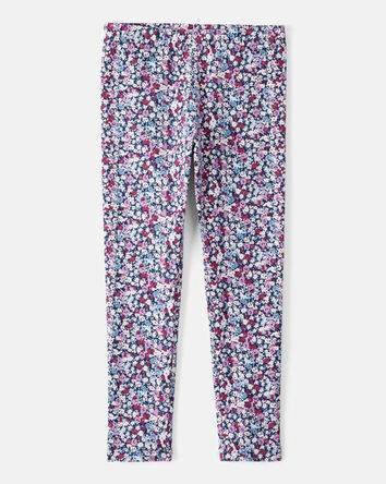 Filles - Legging extensible à enfiler en coton à motif fleuri, 