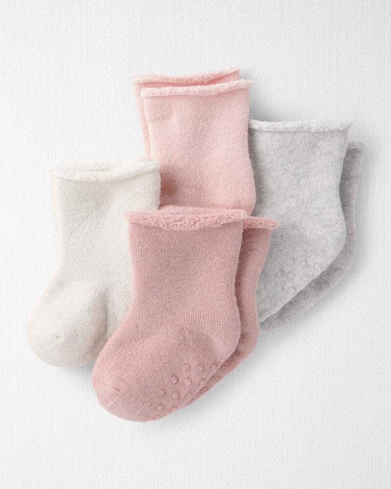 Baby Girl 4-Pack Slip Resistant Socks Made with Organic Cotton, image 1 of 3 slides