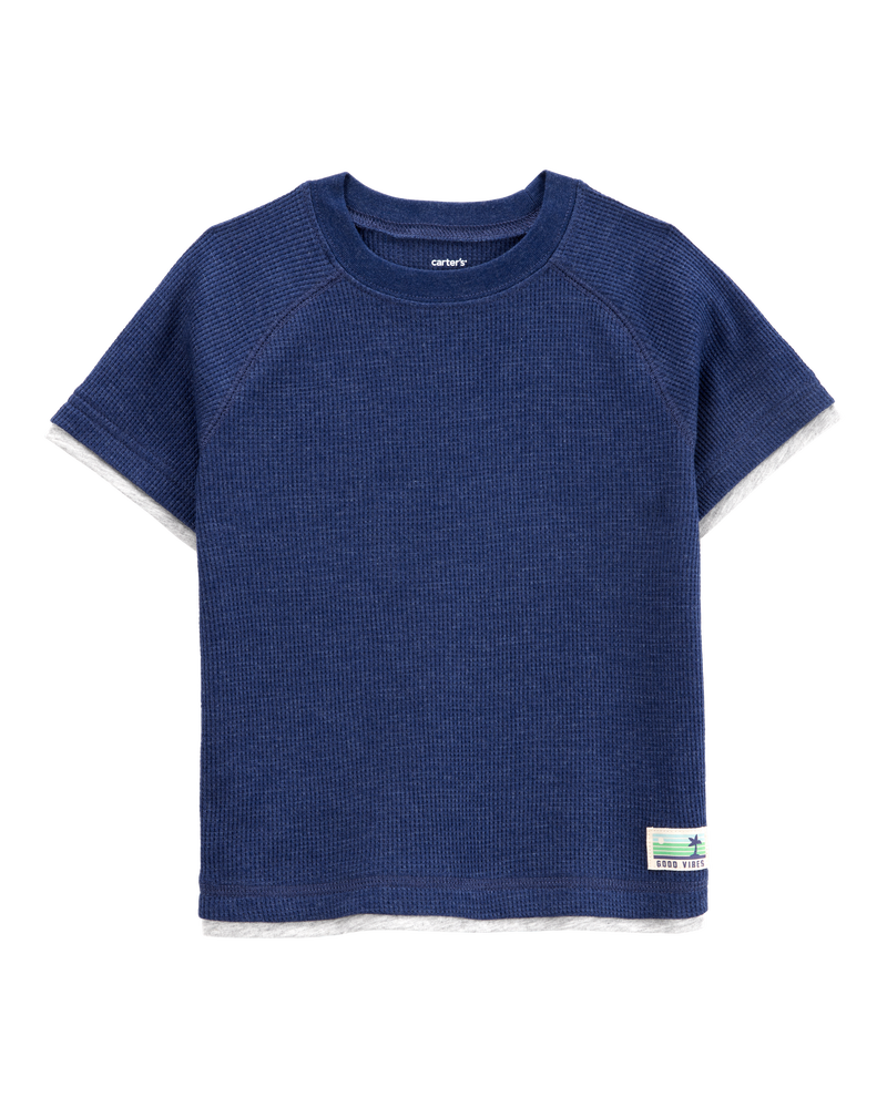 Toddler Solid Woven Short-Sleeve Tee - Navy, image 1 of 3 slides