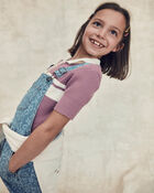 Girls Alphabet Denim Overalls - Medium Wash, image 3 of 6 slides
