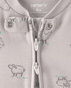 Baby Sheep 100% Cotton 2-Way Zip Sleeper - Grey, image 2 of 5 slides