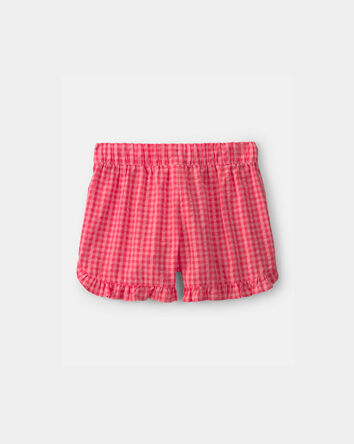 Filles - Short &agrave; ourlet festonn&eacute; &agrave; carreaux - Rouge, 