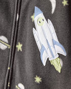 Tout-petit gar&ccedil;on - Pyjama une pi&egrave;ce ample en molleton &agrave; imprim&eacute; &eacute;toiles et vaisseau spatial - Gris, image 2 sur 3 diapositives