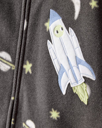 Tout-petit gar&ccedil;on - Pyjama une pi&egrave;ce ample en molleton &agrave; imprim&eacute; &eacute;toiles et vaisseau spatial - Gris, 