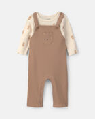 Baby 2-Piece Bear Long-Sleeve Overall Set - Brown, image 1 of 6 slides