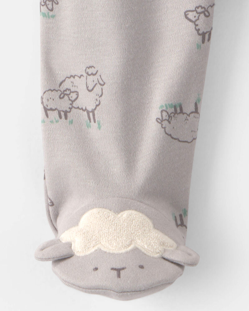 Baby Sheep 100% Cotton 2-Way Zip Sleeper - Grey, image 4 of 5 slides