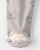 Baby Sheep 100% Cotton 2-Way Zip Sleeper - Grey, image 4 of 5 slides