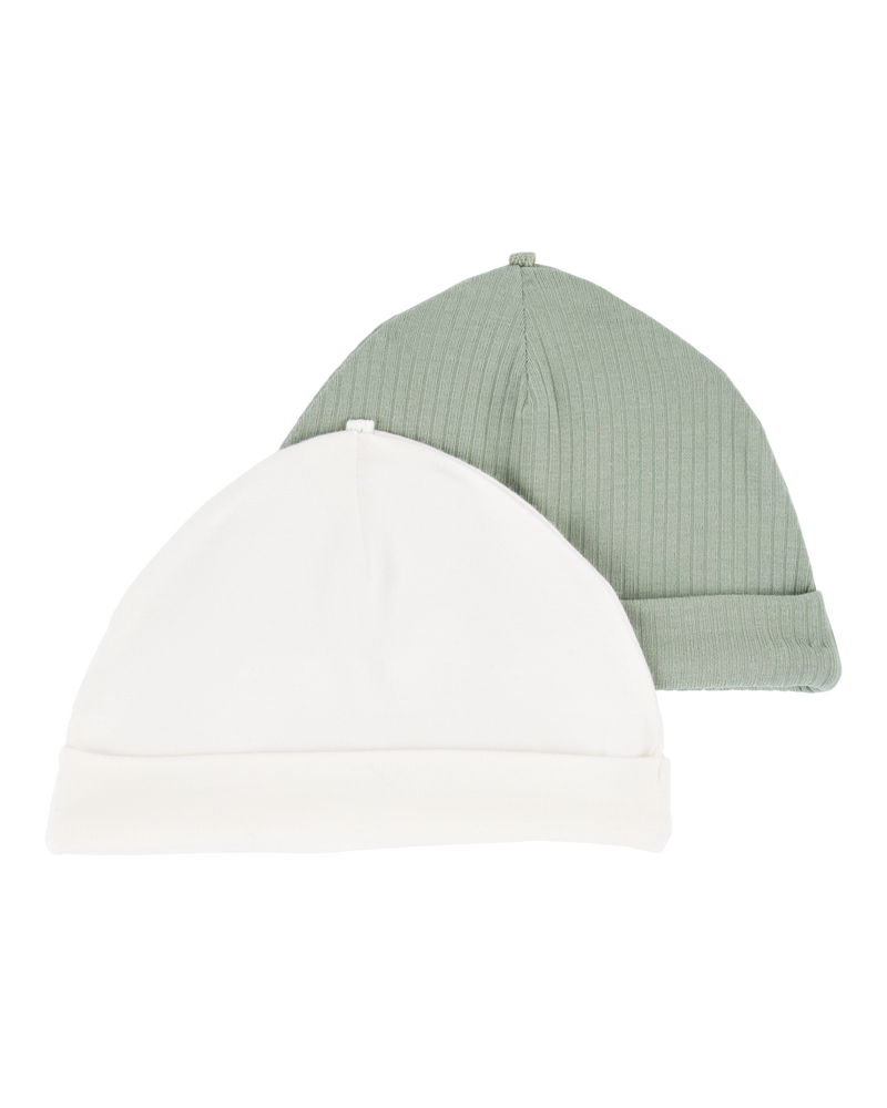 Bébé Emballage de 2 bonnets PurelySoft - Vert/Blanc, image 1 sur 4 diapositives