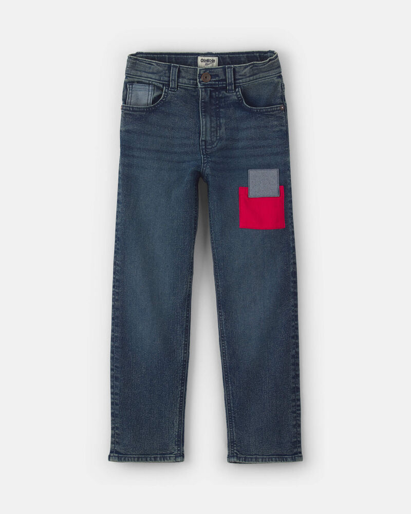 Boys Patched Denim Straight Jeans - Medium Wash, image 1 of 4 slides