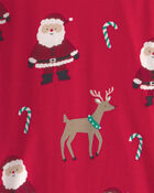 Toddler 2-Piece Beige Santa Christmas 100% Cotton Snug Fit Pyjama Set - Red, image 3 of 6 slides