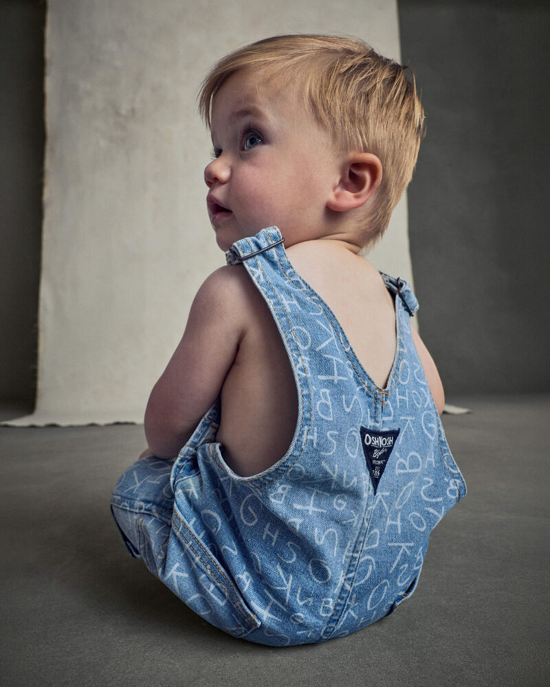 Baby Alphabet Overalls - Light Wash, image 3 of 8 slides