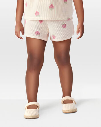 Enfant en bas âge Short en tricot gaufré à fraises - Ivoire, 