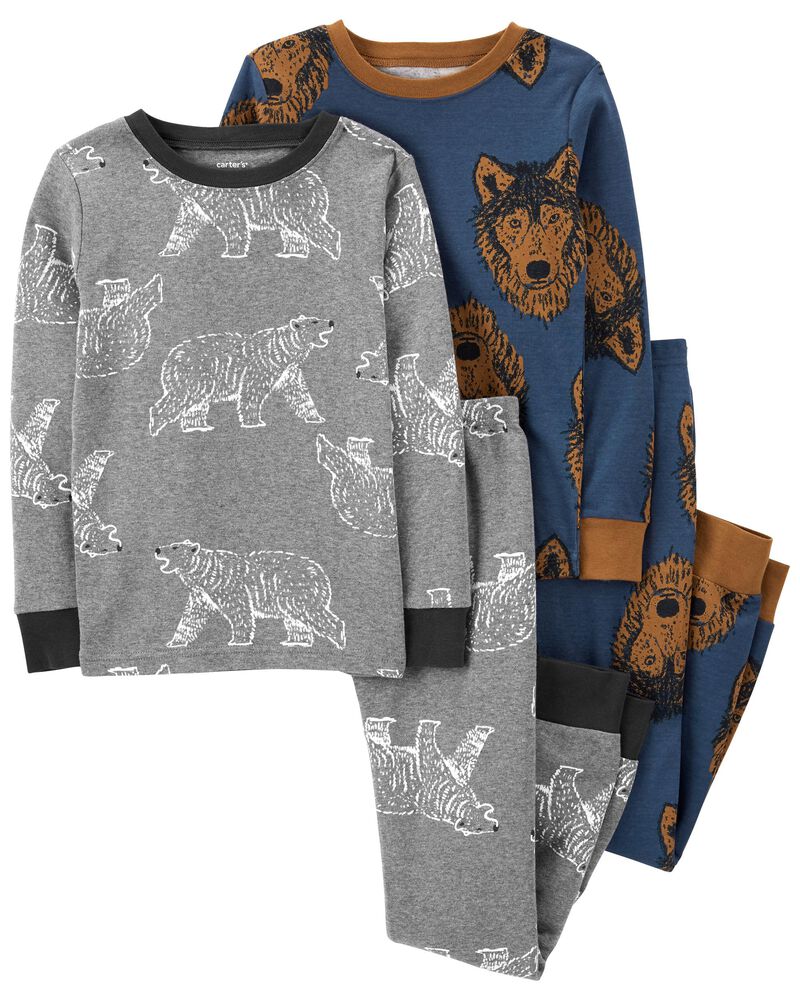 Kid 4-Piece Wolf 100% Snug Fit Cotton Pyjamas, image 1 of 4 slides