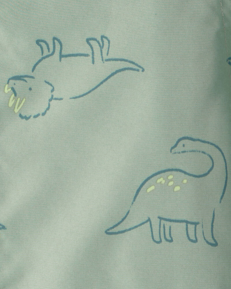 Toddler Boy Dinosaur Print Rain Jacket- Green , image 3 of 3 slides