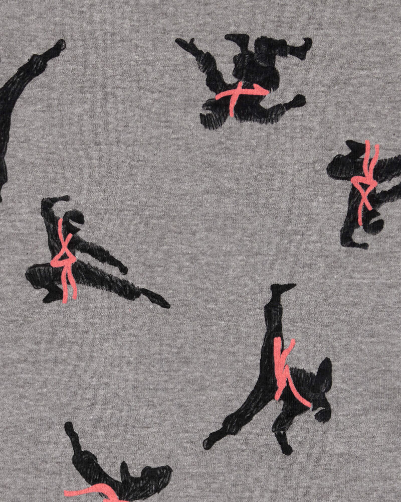 Kid Ninja Print Snug Fit Cotton 4-Piece Pyjamas, image 3 of 4 slides