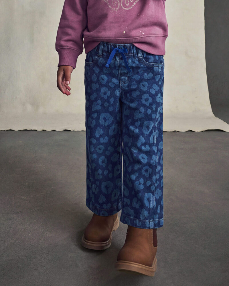 Toddler Girl Leopard Denim Wide-Leg Jeans - Dark Wash, image 2 of 5 slides