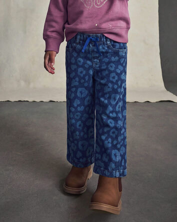 Toddler Girl Leopard Denim Wide-Leg Jeans - Dark Wash, 