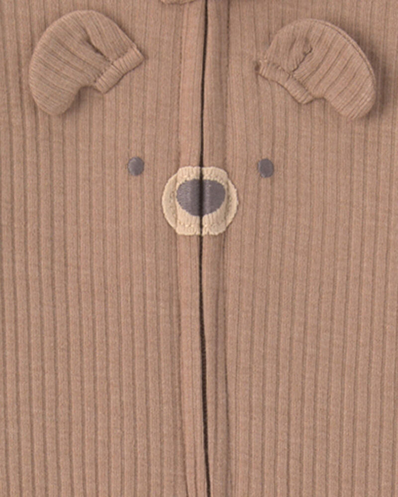 Baby Bear Cotton 2-Way Zip Sleeper - Brown, image 3 of 4 slides