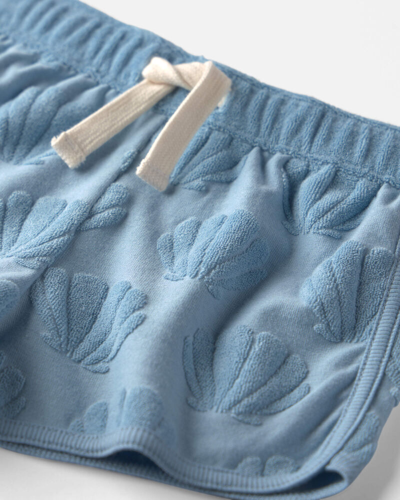 Tout-petit fille - Ensemble 2 pi&egrave;ces haut et short en tissu &eacute;ponge avec coton biologique &agrave; motif de coquillages bleus, image 3 sur 4 diapositives