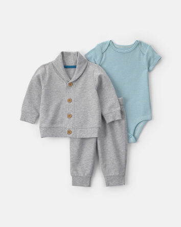 Baby Boy 3-Piece French Terry Layering Set - Grey/Blue, 