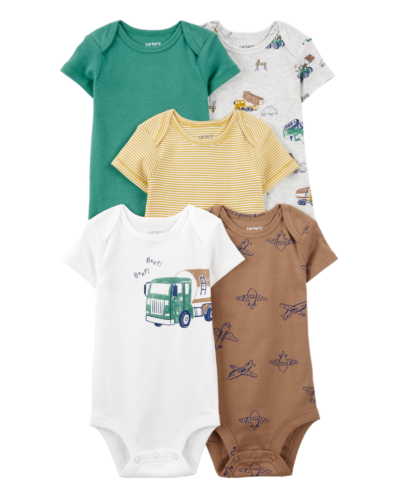 Baby 5-Pack Construction Short-Sleeve Bodysuits, image 1 of 8 slides