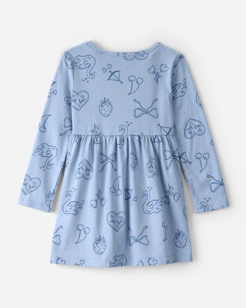 Toddler Girl Bow Icon Long-Sleeve Knit Dress - Blue, 