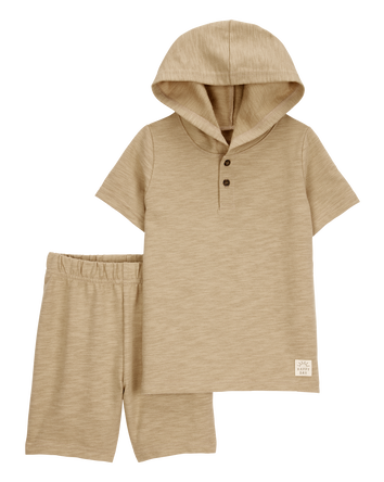 Toddler 2-Piece Hooded Henley Tee & Short Set, 