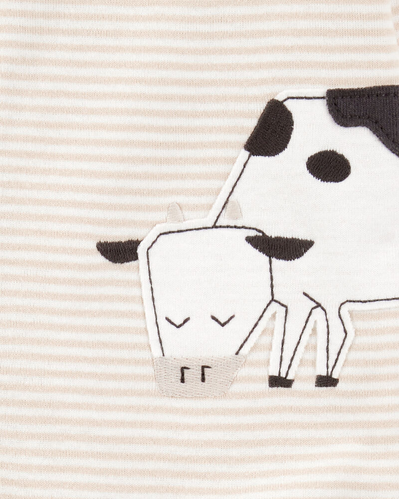 Baby Boy Cow Striped Snug Fit Cotton Footie 1-Piece Pyjamas - Tan, image 2 of 4 slides