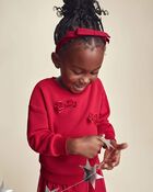 Toddler Girl Bow Pullover Sweatshirt - Red, image 3 of 5 slides