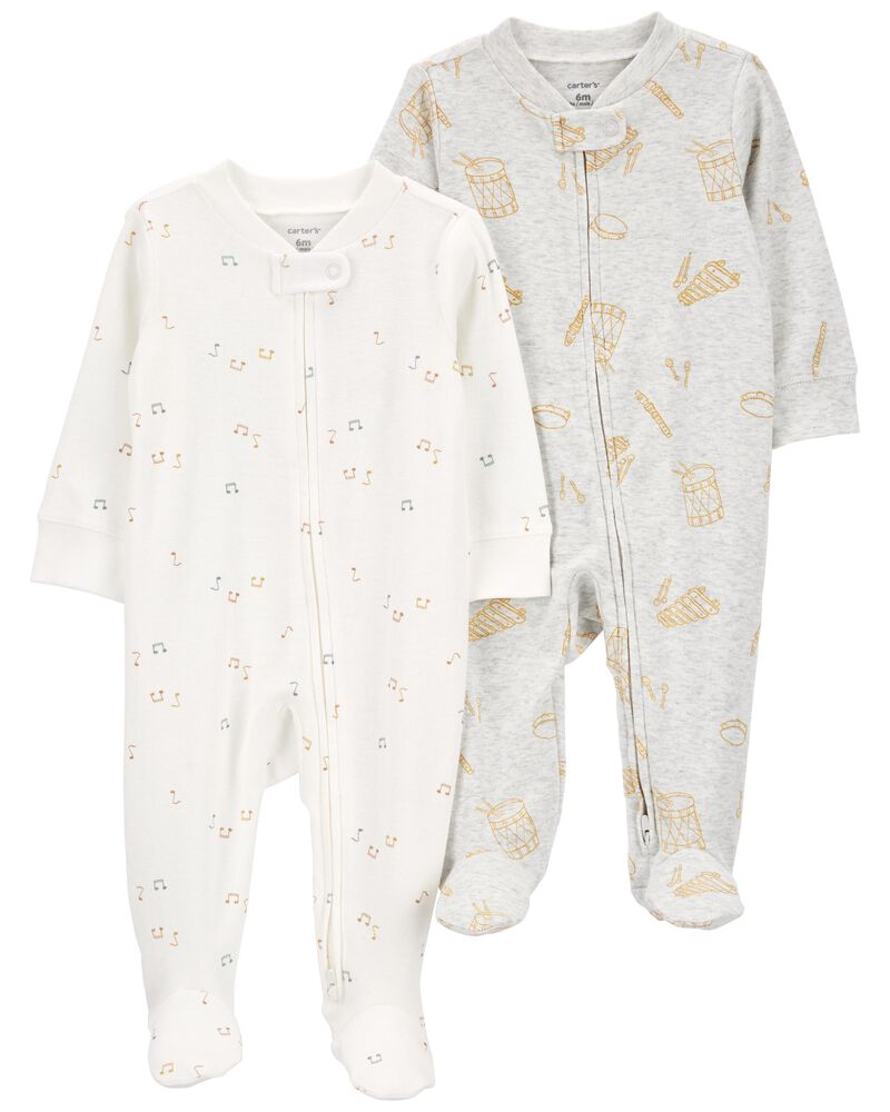 Baby 2-Pack 2-Way Zip Cotton Blend Sleeper Pyjamas, image 1 of 5 slides