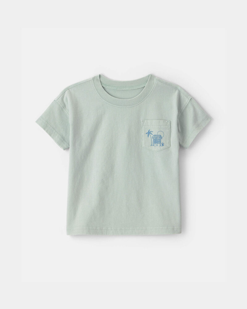 Tout-petit gar&ccedil;on - T-shirt &agrave; imprim&eacute; de plage tropicale sur la poche - Menthe/Bleu, image 1 sur 2 diapositives