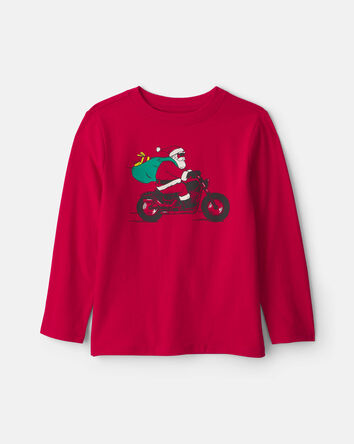 Boys Santa Motorcycle Long-Sleeve Graphic Tee - Red, 