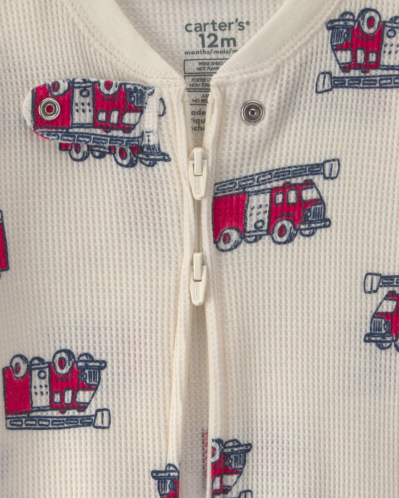 Baby Boy 1-Piece Firetrucks Thermal Snug Fit Pyjama - Cream, image 3 of 5 slides