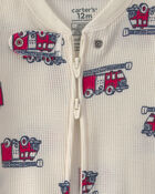 Baby Boy 1-Piece Firetrucks Thermal Snug Fit Pyjama - Cream, image 3 of 5 slides