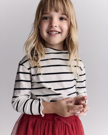 Toddler Girl Striped Mock Neck Long-Sleeve Top - Black/White, 