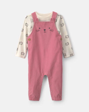 Baby Girl 2-Piece Cat Corduroy Overall Set - Pink, 