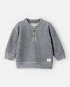 Baby Boy Ribbed Velour Pullover Sweatshirt - Grey, image 1 of 3 slides