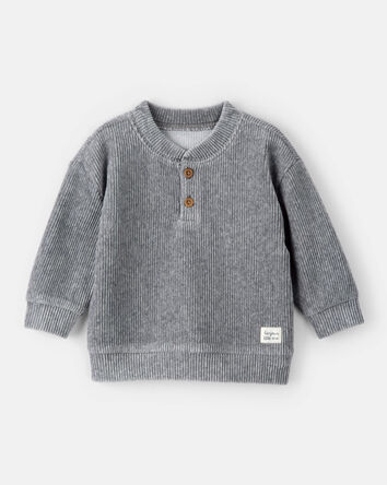 Baby Boy Ribbed Velour Pullover Sweatshirt - Grey, 