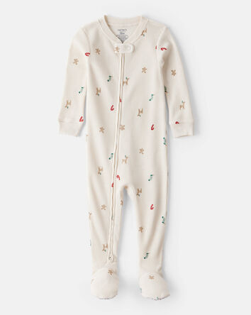Tout-petit - Pyjama une pièce ajusté en coton à manches longues avec imprimé de Noël - Blanc, 