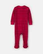 Toddler 1-Piece Striped Reindeer 100% Cotton Snug Fit Footed Pyjama - Red, image 2 of 5 slides