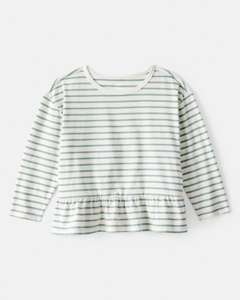 Toddler Girl Striped Long-Sleeve Peplum Top - Green, image 1 of 3 slides