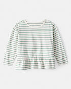 Toddler Girl Striped Long-Sleeve Peplum Top - Green, image 1 of 3 slides